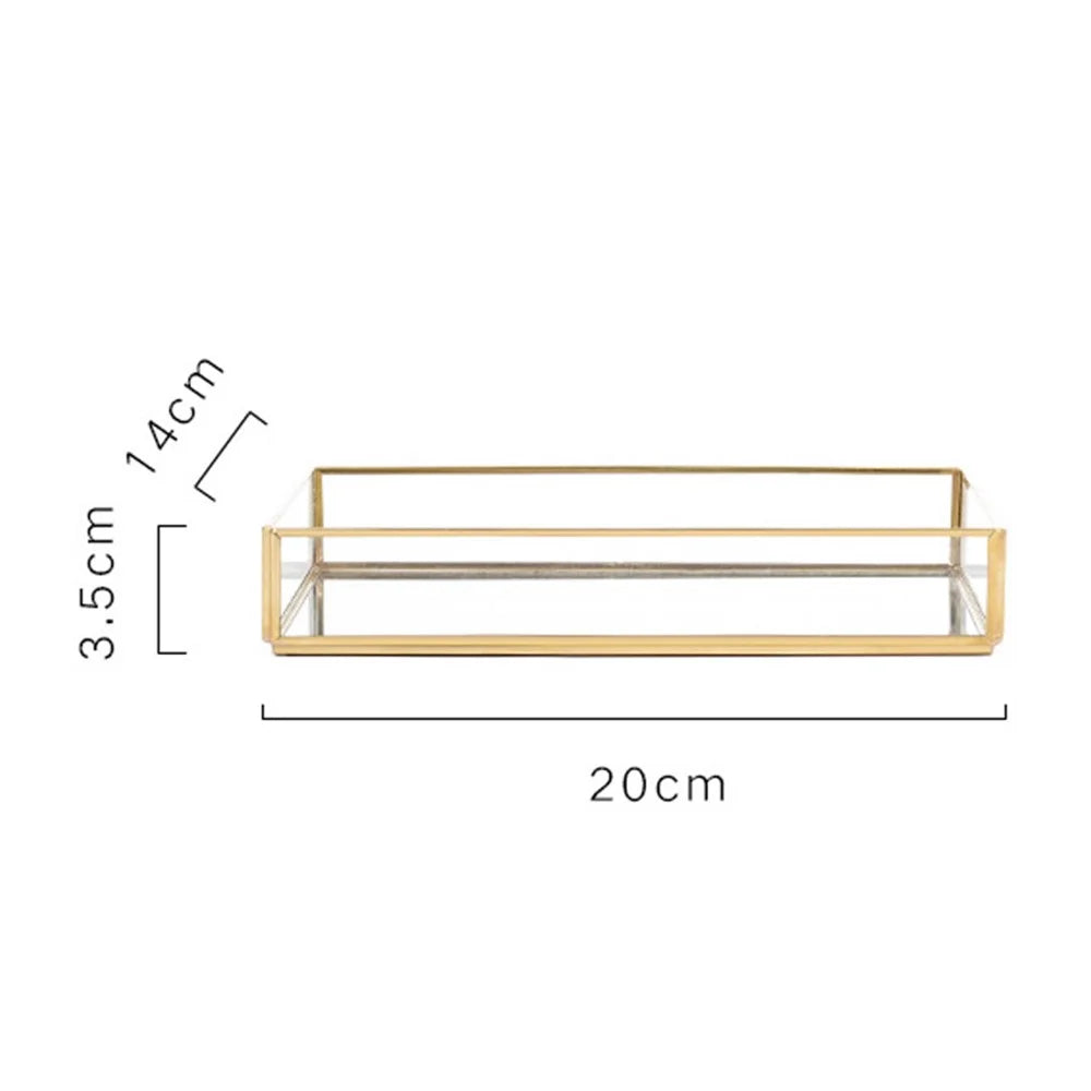 Nordic Style Rectangular Storage Tray Glass Copper Jewelry Box Container for Necklace Bracelet Earrings - Gold/Size S - 3