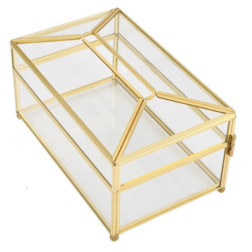 Creative Nordic Style Glass Tissue Box Decorative Golden Napkin Storage Box Decoration Facial Tissue Holder for Dresser Bathroom Bedroom Home Office - Transparent//Size: S - 1