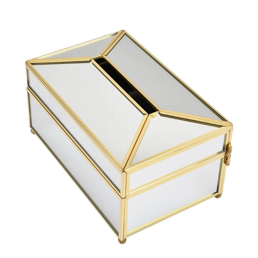 Facial Tissue Holder Home Office Decoration Creative Nordic Style Glass Tissue Box Decorative Golden Napkin Storage Box Case - Mirror Surface/Size: L - 1