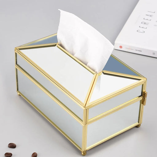 Facial Tissue Holder Home Office Decoration Creative Nordic Style Glass Tissue Box Decorative Golden Napkin Storage Box Case - Mirror Surface/Size: L - 2