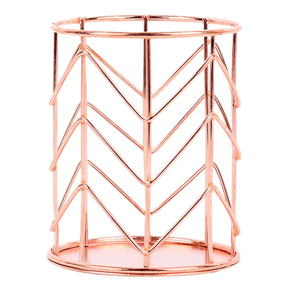 Makeup Brush Holder Nordic Style Iron Art Cosmetics Brush Eyeliners Display Cup Home Decorative Makeup Organizer Desktop Pen Pencil Pot Holder - Rose Gold - 1