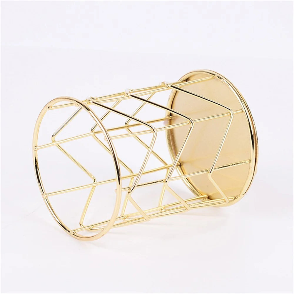 Makeup Brush Holder Nordic Style Iron Art Cosmetics Brush Eyeliners Display Cup Home Decorative Makeup Organizer Desktop Pen Pencil Pot Holder - Rose Gold - 7