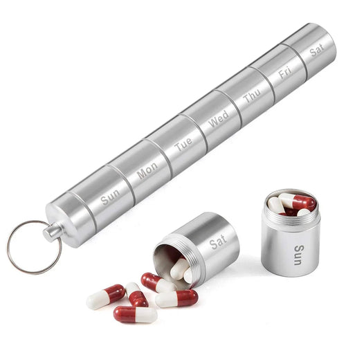 S-J-021 Weekly Pill Box 7-Day Pill/Medicine/Vitamin Organizer Aluminum Alloy Water-Proof Pill Container Case - 1