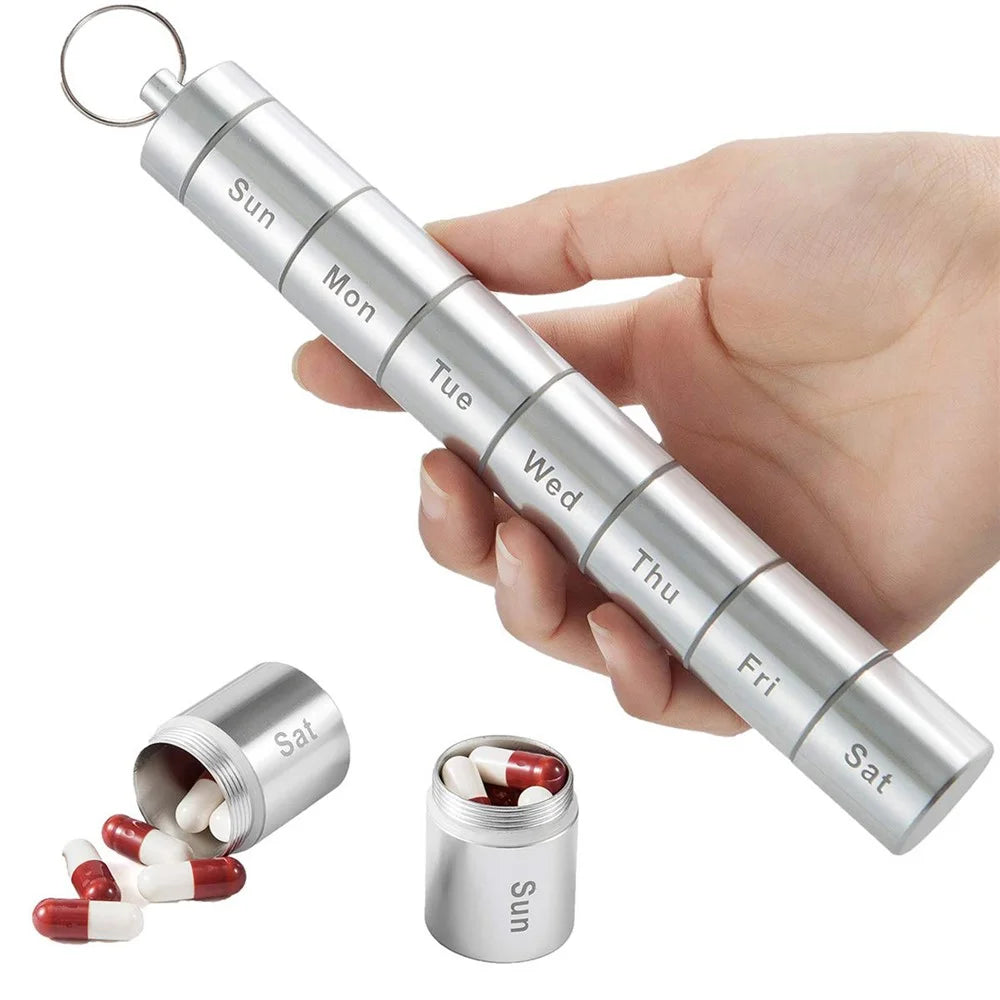 S-J-021 Weekly Pill Box 7-Day Pill/Medicine/Vitamin Organizer Aluminum Alloy Water-Proof Pill Container Case - 2