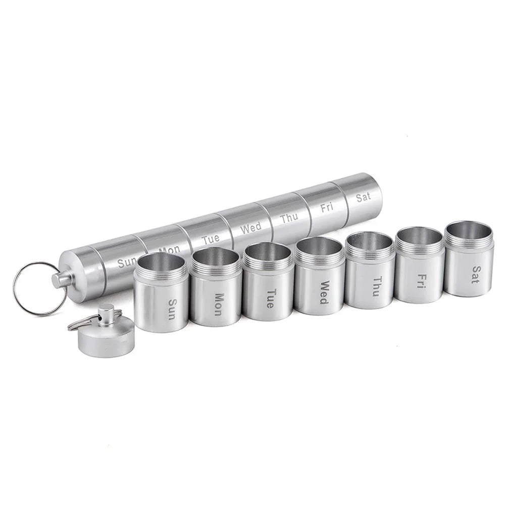 S-J-021 Weekly Pill Box 7-Day Pill/Medicine/Vitamin Organizer Aluminum Alloy Water-Proof Pill Container Case - 3