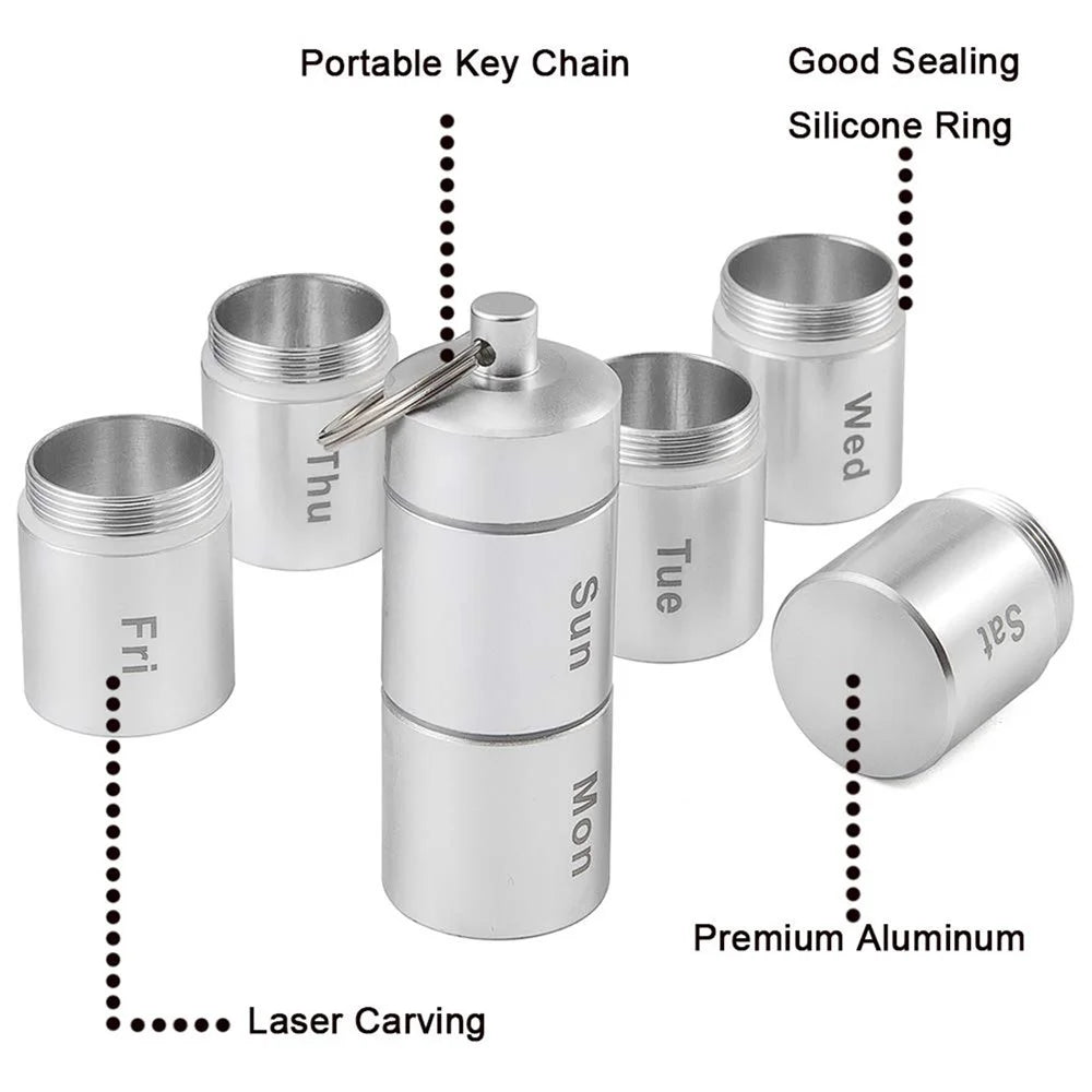 S-J-021 Weekly Pill Box 7-Day Pill/Medicine/Vitamin Organizer Aluminum Alloy Water-Proof Pill Container Case - 4