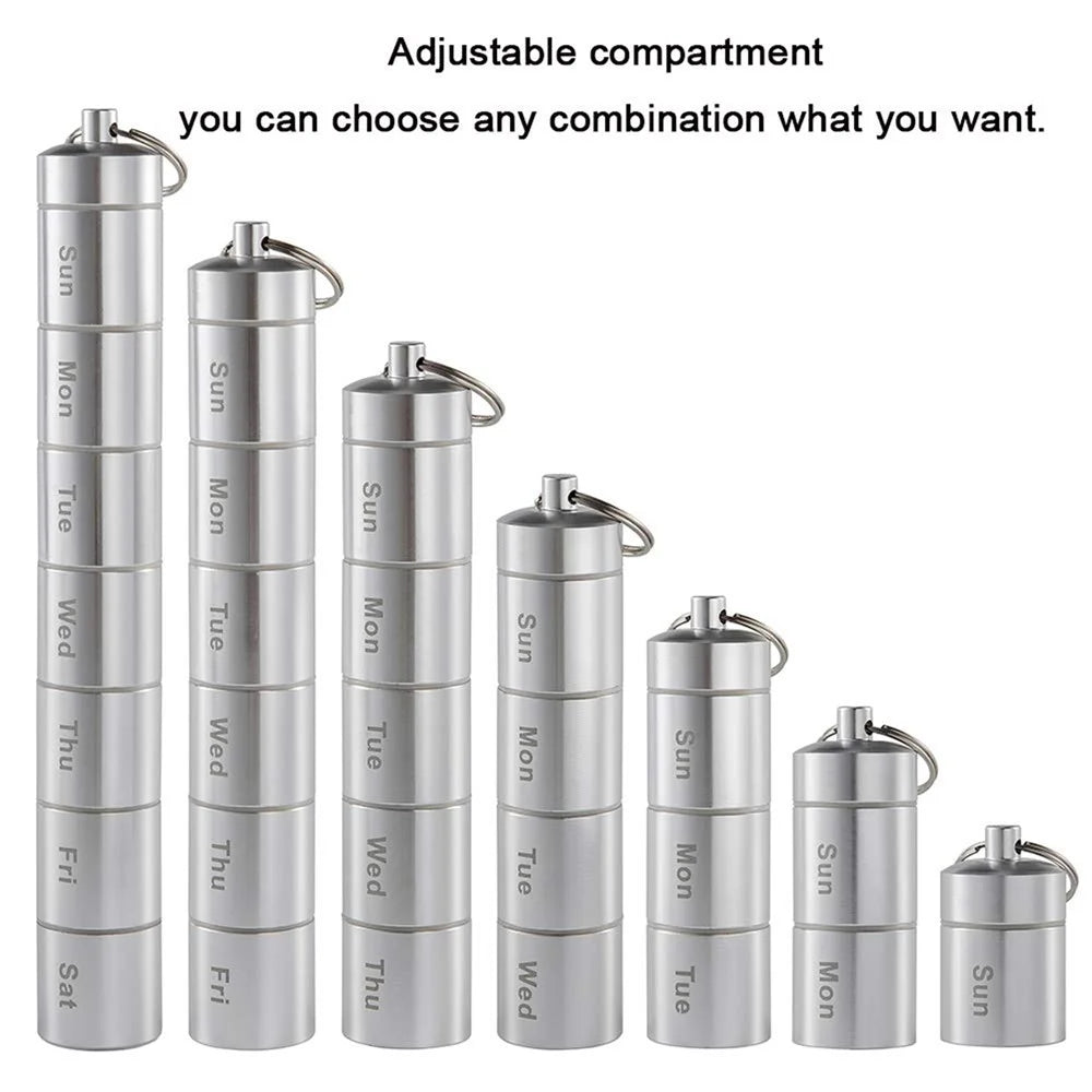 S-J-021 Weekly Pill Box 7-Day Pill/Medicine/Vitamin Organizer Aluminum Alloy Water-Proof Pill Container Case - 5