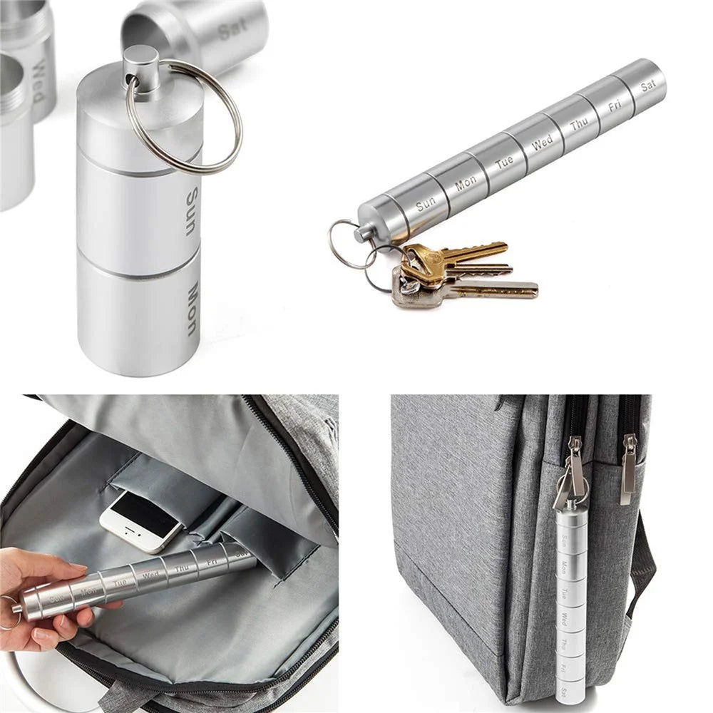 S-J-021 Weekly Pill Box 7-Day Pill/Medicine/Vitamin Organizer Aluminum Alloy Water-Proof Pill Container Case - 6