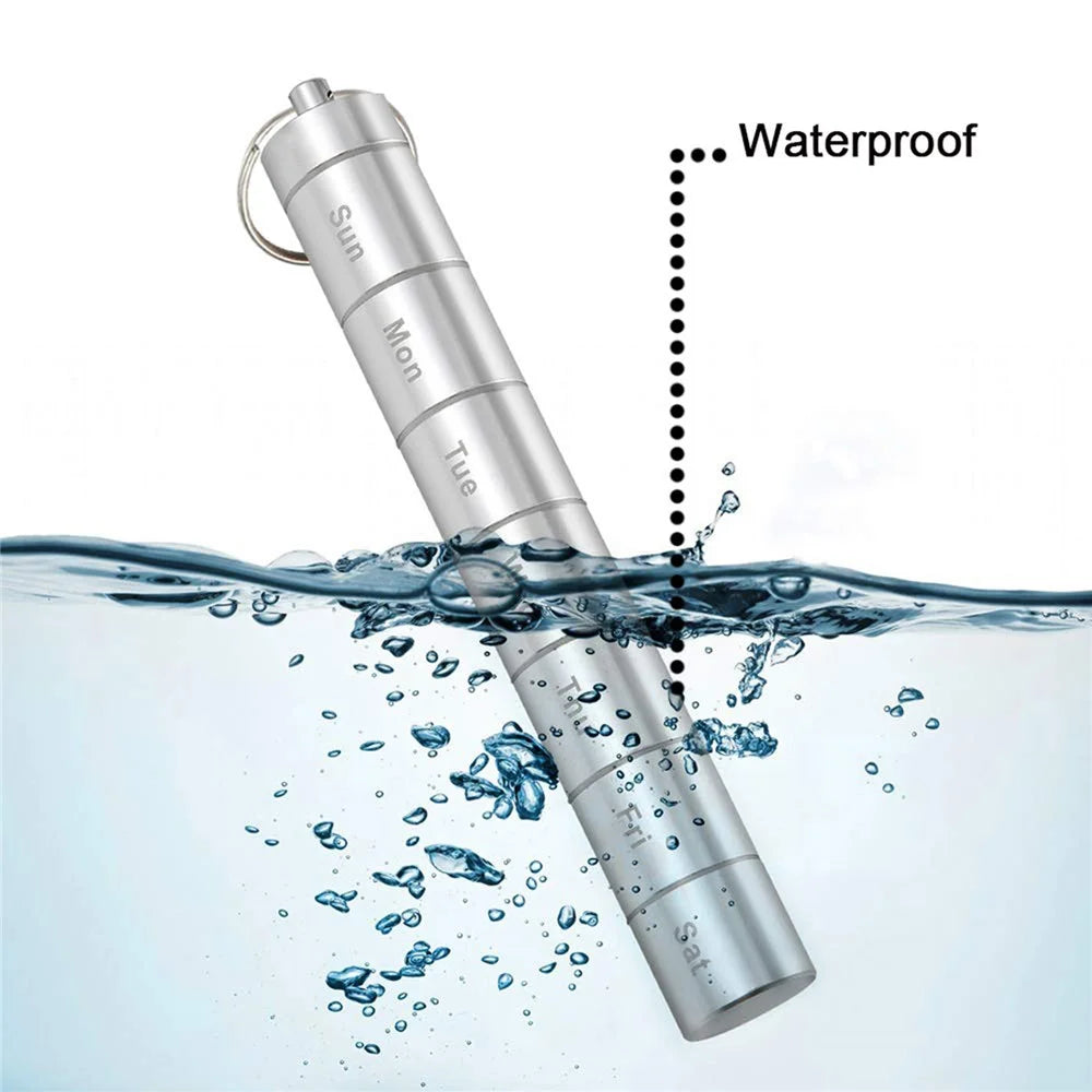 S-J-021 Weekly Pill Box 7-Day Pill/Medicine/Vitamin Organizer Aluminum Alloy Water-Proof Pill Container Case - 7