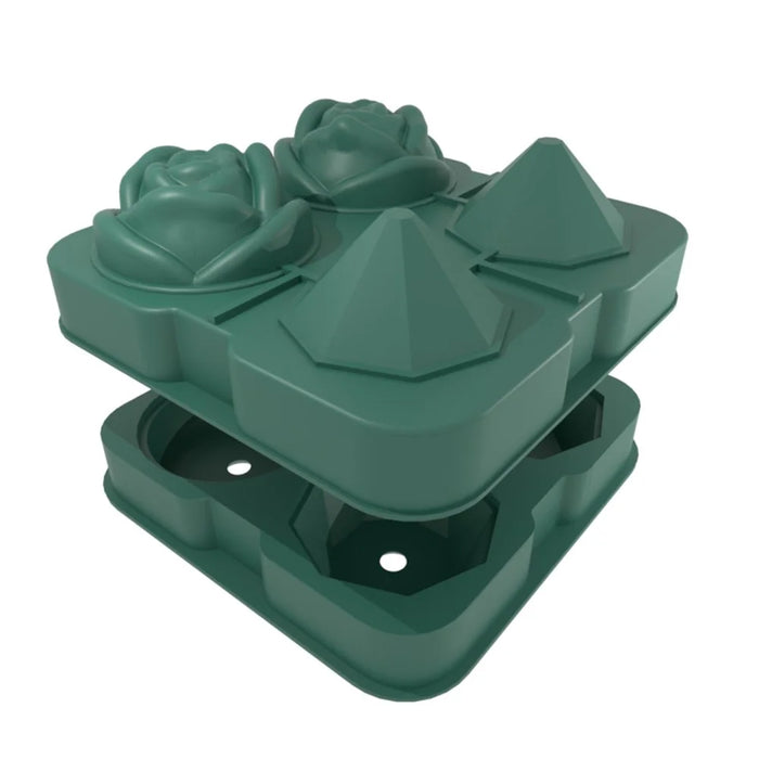 Rose and Diamond Shape Ice Cube Maker 4-grid Silicone Mold Tray for Chilling Cocktails Whiskey (No FDA Certificate) - Green - 2