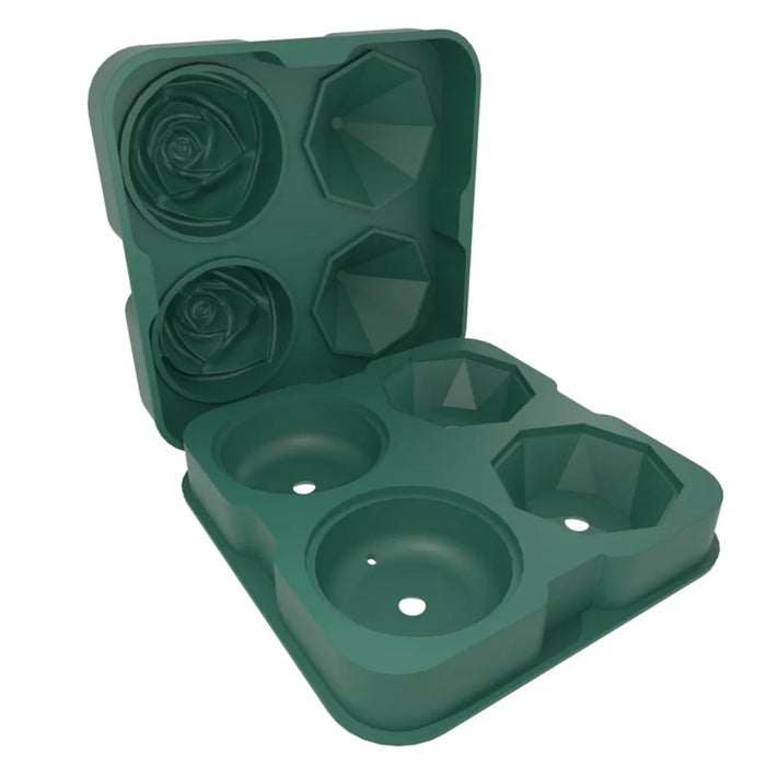 Rose and Diamond Shape Ice Cube Maker 4-grid Silicone Mold Tray for Chilling Cocktails Whiskey (No FDA Certificate) - Green - 3