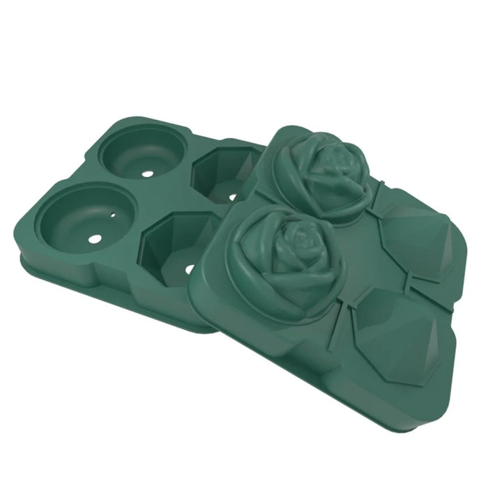 Rose and Diamond Shape Ice Cube Maker 4-grid Silicone Mold Tray for Chilling Cocktails Whiskey (No FDA Certificate) - Green - 4