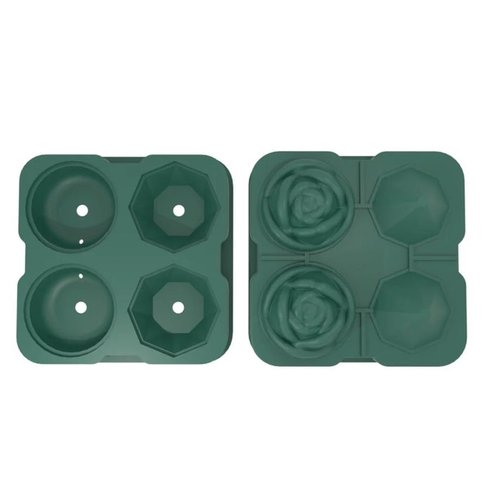 Rose and Diamond Shape Ice Cube Maker 4-grid Silicone Mold Tray for Chilling Cocktails Whiskey (No FDA Certificate) - Green - 5