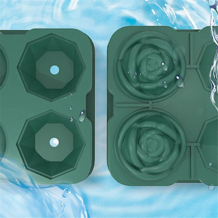 Rose and Diamond Shape Ice Cube Maker 4-grid Silicone Mold Tray for Chilling Cocktails Whiskey (No FDA Certificate) - Green - 6