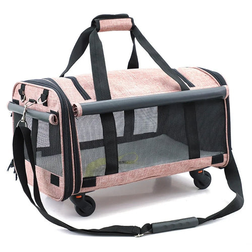LDLC QS-019 Large Capacity Portable Pet Bag with Detachable Wheels Breathable Dog Cat Container Travel Pet Gift Carrier Case - Pink - 1