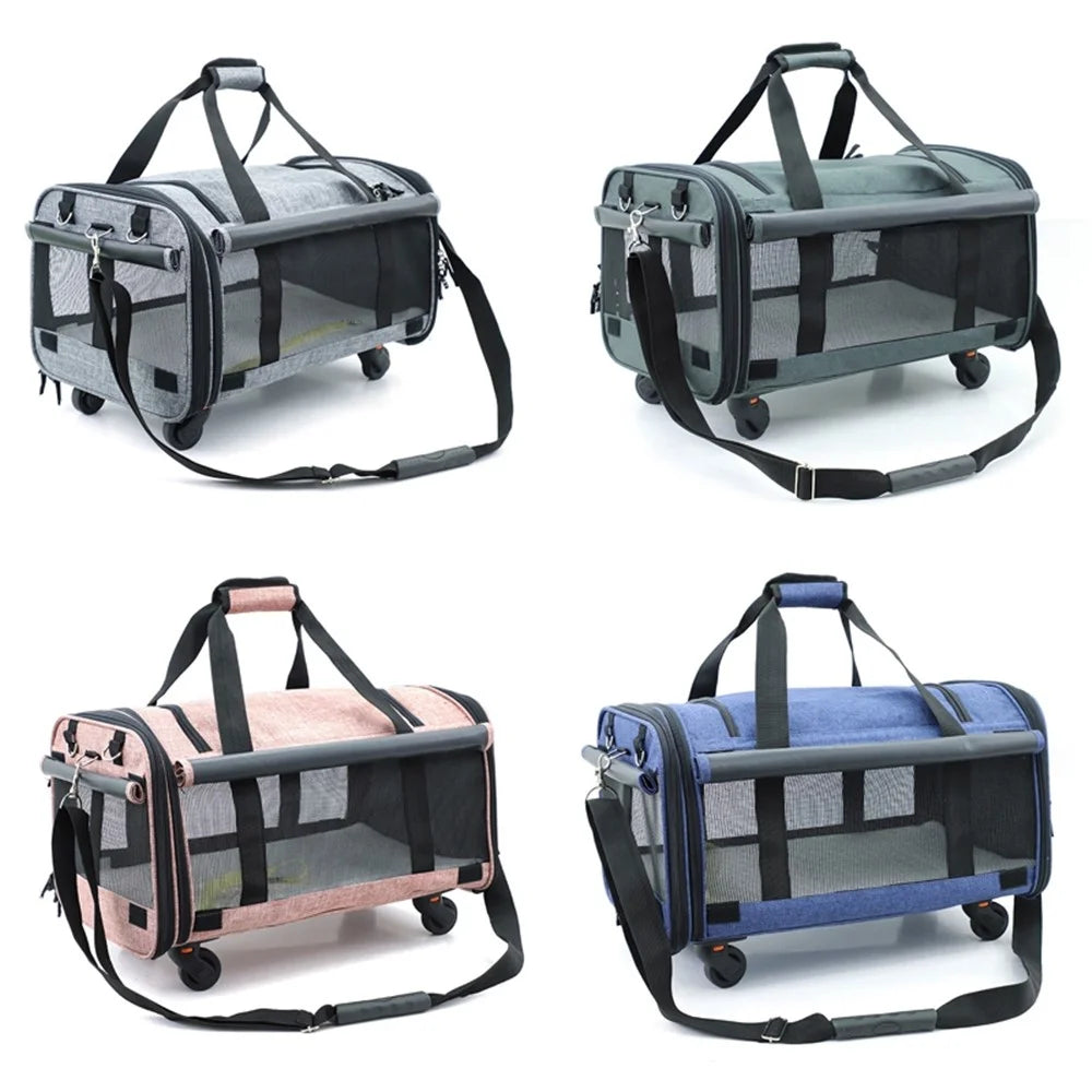 LDLC QS-019 Large Capacity Portable Pet Bag with Detachable Wheels Breathable Dog Cat Container Travel Pet Gift Carrier Case - Pink - 6