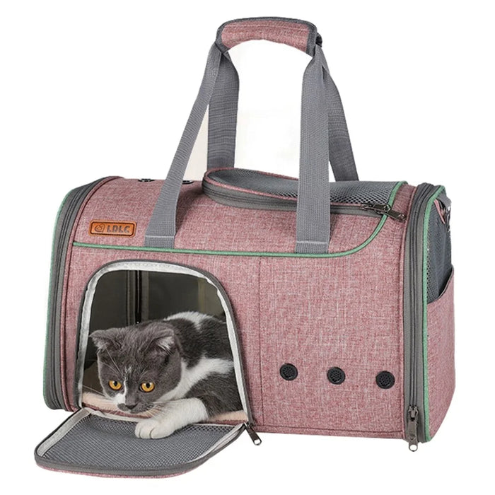 LDLC QS-056 Portable Pet Cross Body Bag Dog Cat Breathable Shoulders Bag Folding Travel Pet Gift Carrier Case - Light Pink - 1