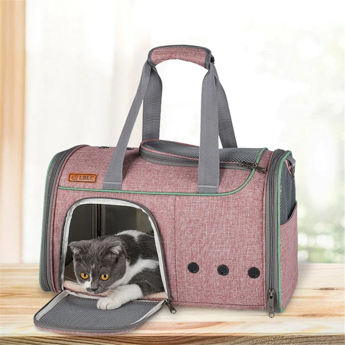 LDLC QS-056 Portable Pet Cross Body Bag Dog Cat Breathable Shoulders Bag Folding Travel Pet Gift Carrier Case - Light Pink - 2