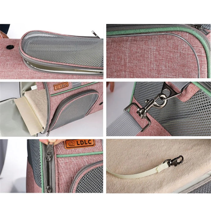 LDLC QS-056 Portable Pet Cross Body Bag Dog Cat Breathable Shoulders Bag Folding Travel Pet Gift Carrier Case - Light Pink - 7
