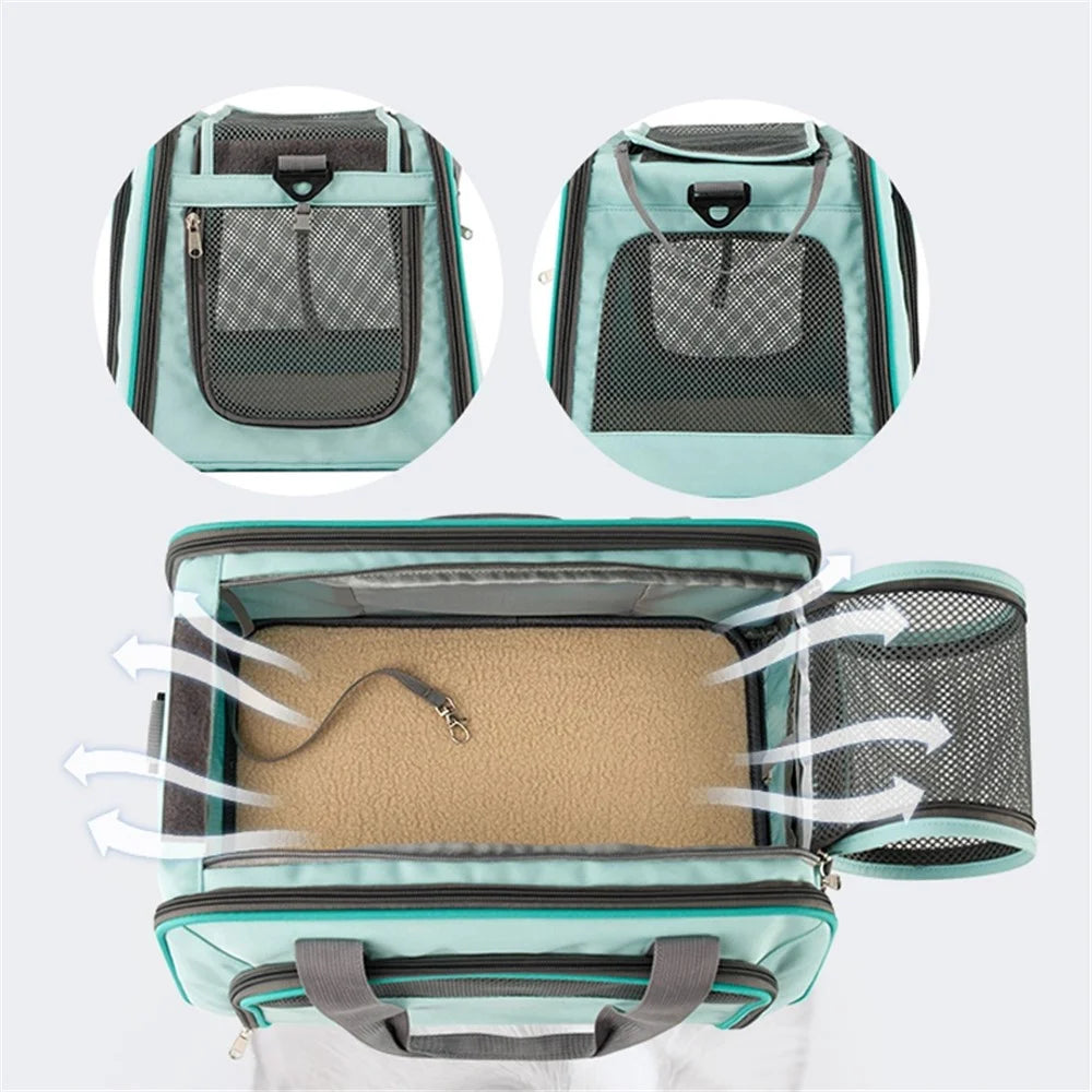 LDLC QS-064 Folding Pet Hand Bag Portable Dog Cat Shoulders Bag Breathable Pet Gift Carrier Case for Traveling - Sky Blue - 4