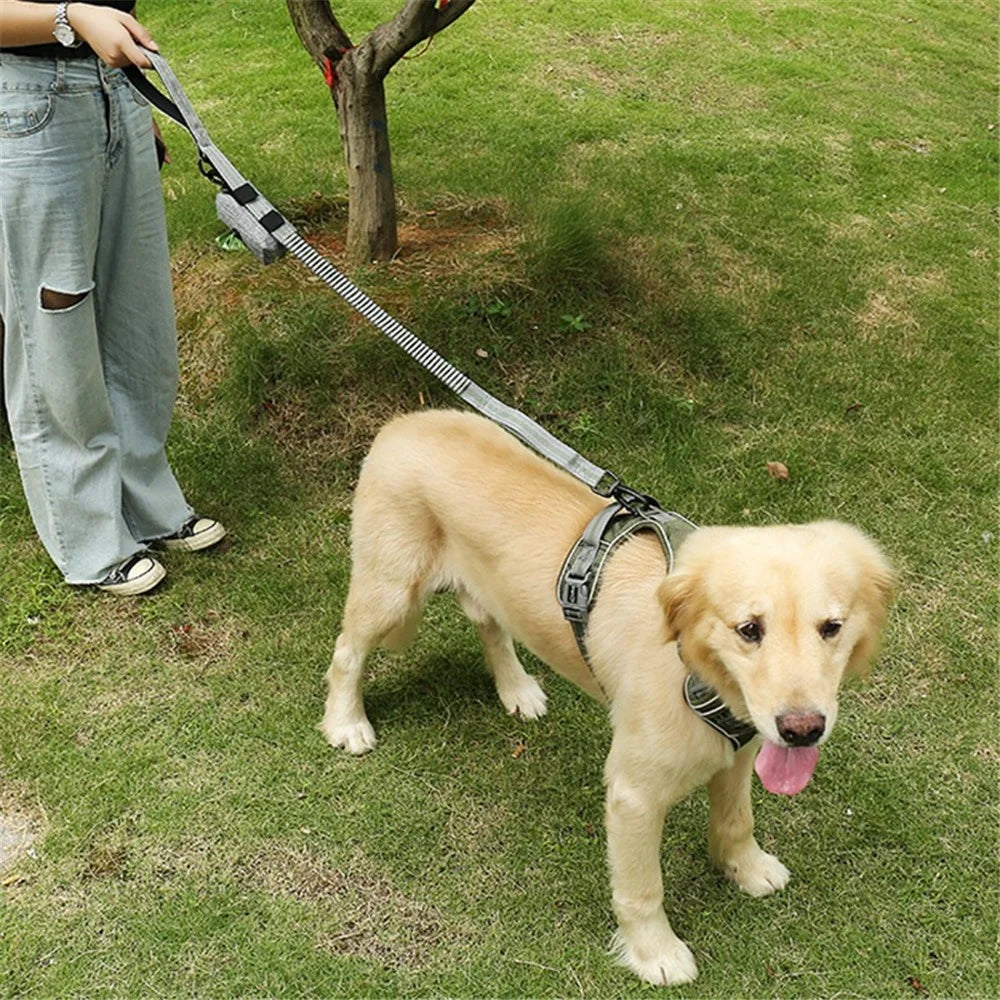LDLC QS-080 Pet Gift Waste Bag Dispenser Zippered Pouch Portable Dog Poop Bag Holder Leash Attachment, Double Zipper - Grey / Yellow - 2