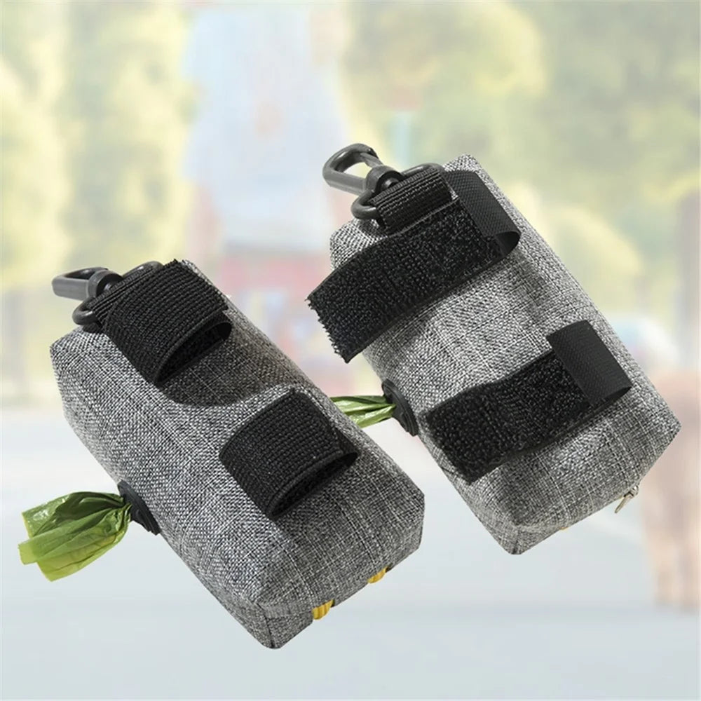 LDLC QS-080 Pet Gift Waste Bag Dispenser Zippered Pouch Portable Dog Poop Bag Holder Leash Attachment, Double Zipper - Grey / Yellow - 6