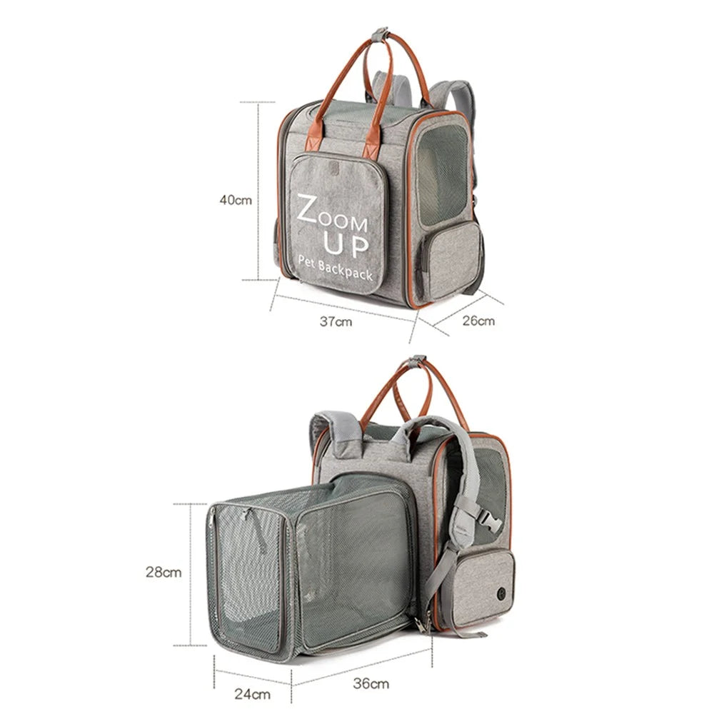 LDLC QS-094 Expandable Breathable Pet Gift Carrier Backpack Dog Cat Carrying Shoulders Bag - Dark Grey - 6