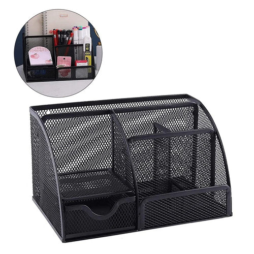 Note Paper Organizer and Pencil Holder Metal Mesh Drawer Organizer for Office Desk - Black - 1