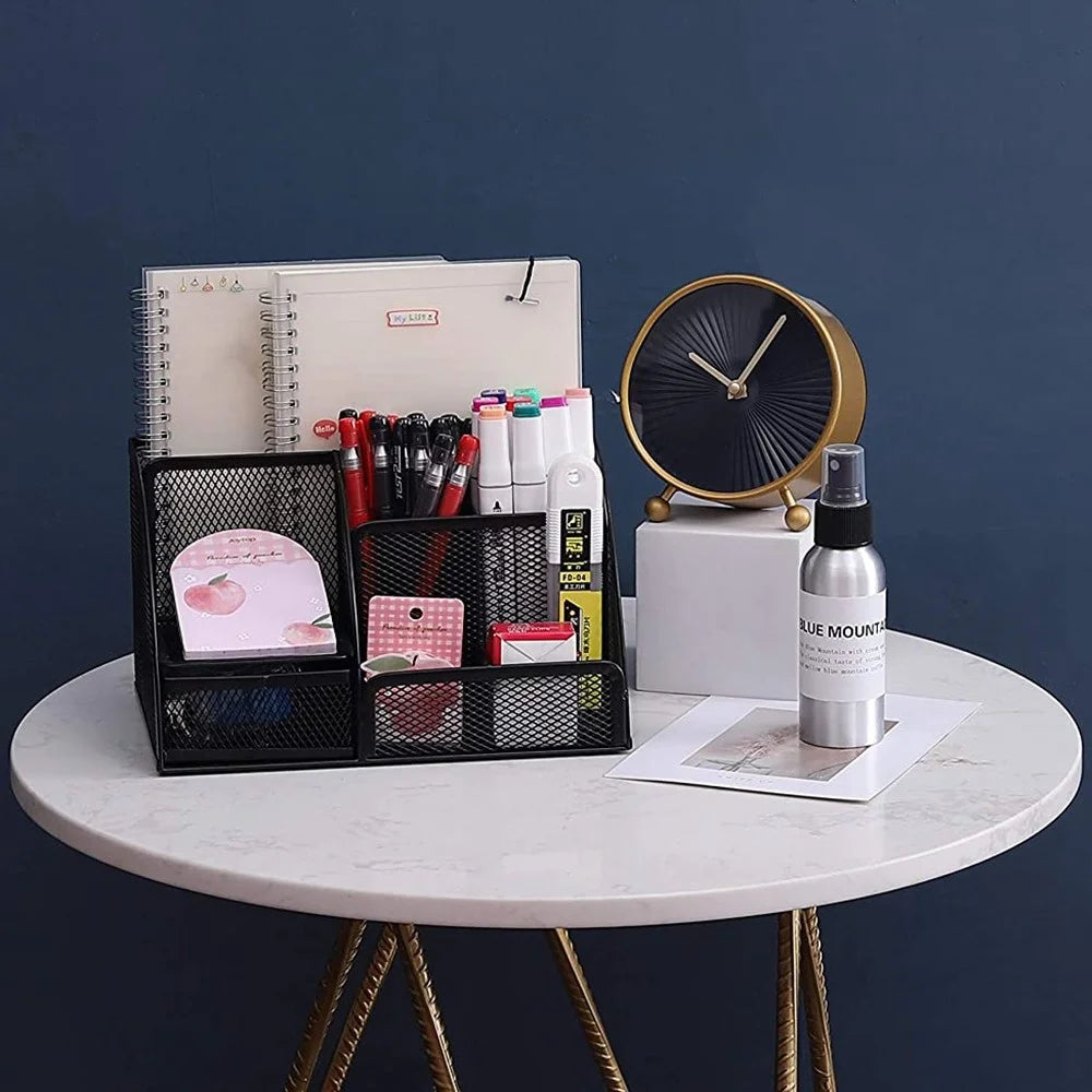 Note Paper Organizer and Pencil Holder Metal Mesh Drawer Organizer for Office Desk - Black - 4