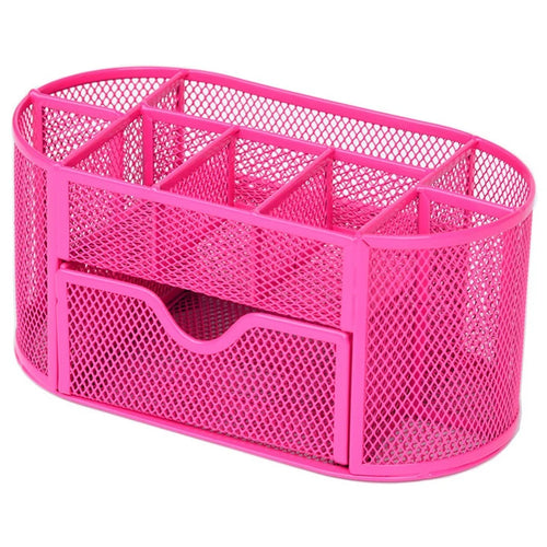 Mesh Desk Organizer 9 Compartments Pen Holder Multifunctional Makeup Brush Scissor Storage Holder Office Stationery - Rose - 1