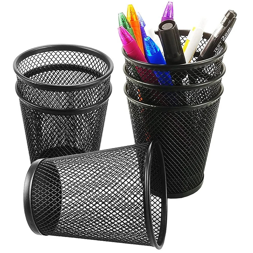 6PCS Size S Rustproof Mesh Pen Holders Pencil Holders Office Supplies Desk Organizer Makeup Brush Holders - Black - 1