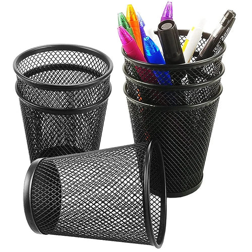 6PCS Size S Rustproof Mesh Pen Holders Pencil Holders Office Supplies Desk Organizer Makeup Brush Holders - Black - 1