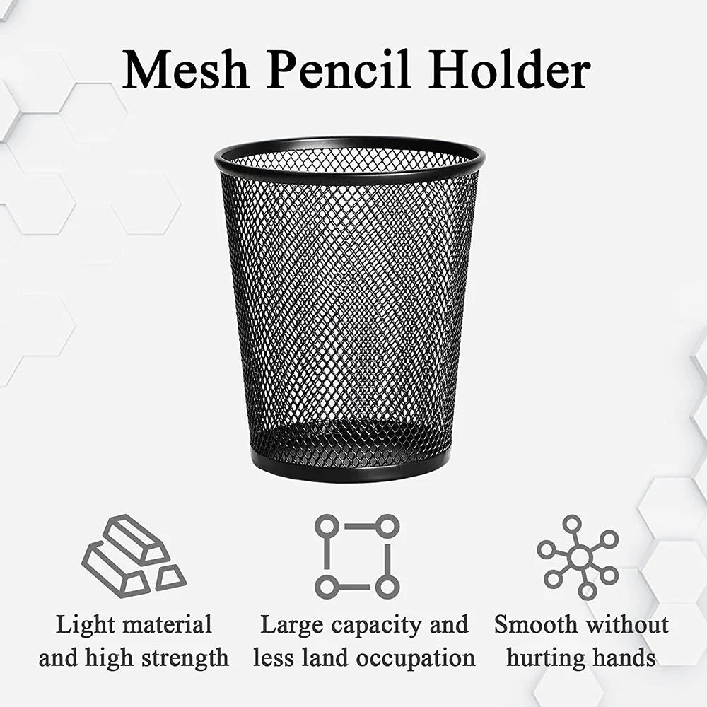 6PCS Size S Rustproof Mesh Pen Holders Pencil Holders Office Supplies Desk Organizer Makeup Brush Holders - Black - 3