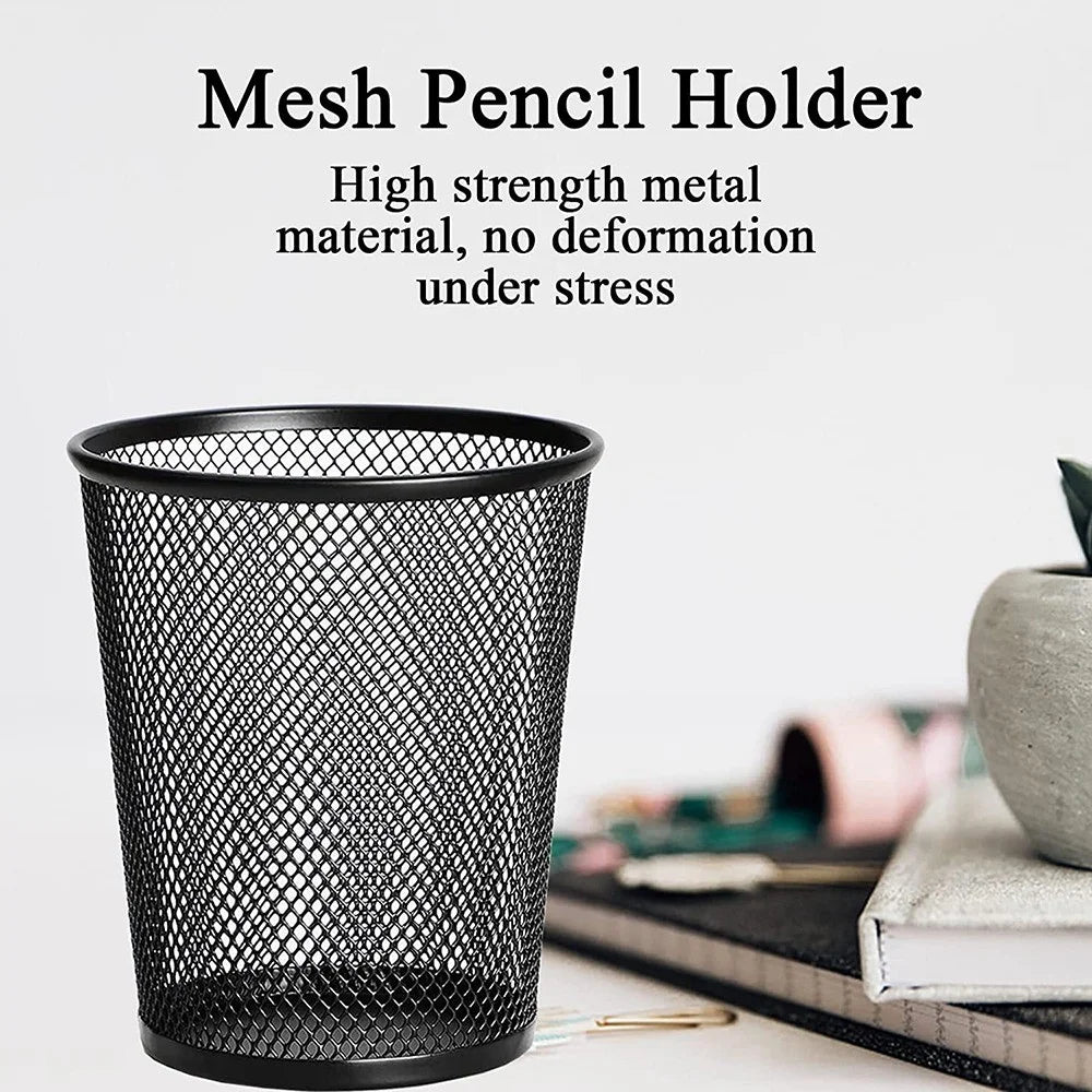 6PCS Size S Rustproof Mesh Pen Holders Pencil Holders Office Supplies Desk Organizer Makeup Brush Holders - Black - 4