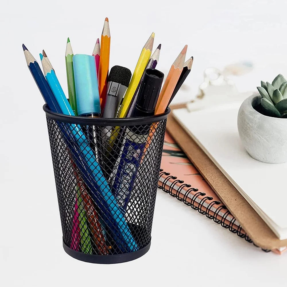 6PCS Size S Rustproof Mesh Pen Holders Pencil Holders Office Supplies Desk Organizer Makeup Brush Holders - Black - 5