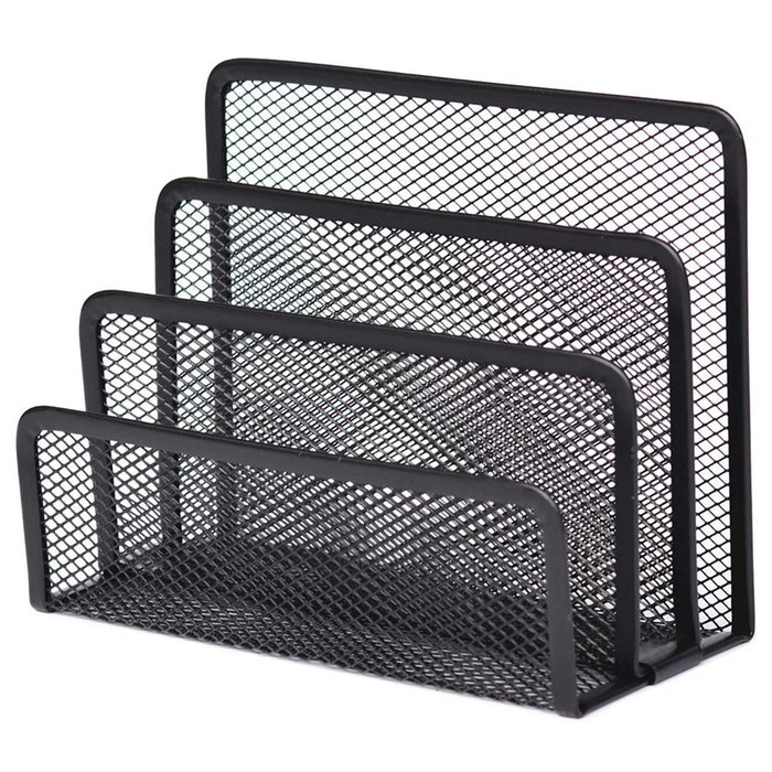 Office Letter Sorter Metal Mesh Desktop File Organizer with 3 Vertical Upright Compartments - 3