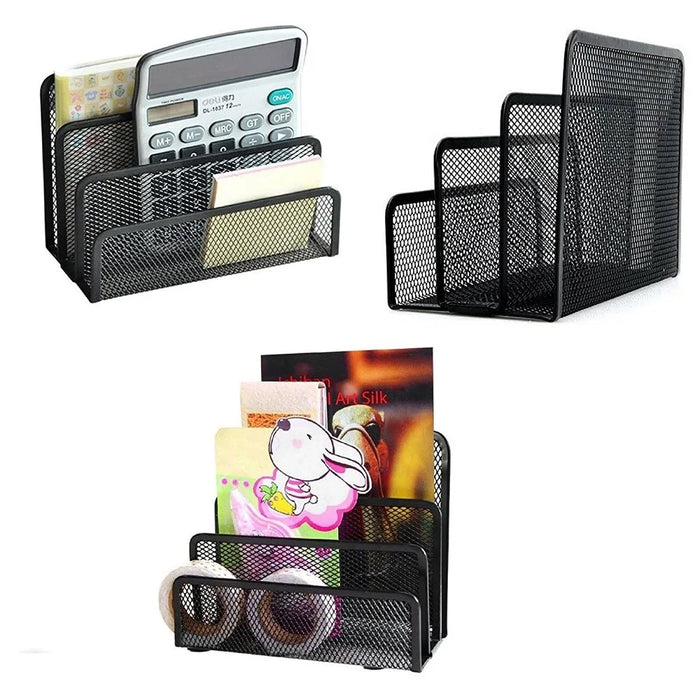 Office Letter Sorter Metal Mesh Desktop File Organizer with 3 Vertical Upright Compartments - 4
