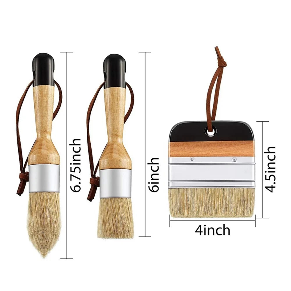 3Pcs / Set for Wood Furniture Home Wall Decor Chalk and Wax Paint Brush Bristle Stencil Brushes - 7