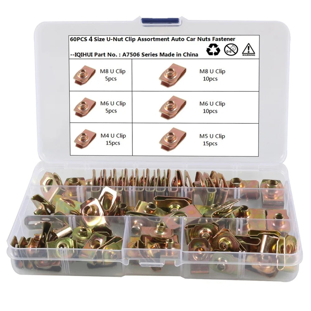 A7506 60PCS M4 M5 M6 M8 Color Zinc Tension Reed Nut Slot Assortment Kit with Plastic Box - 1