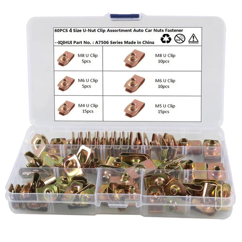 A7506 60PCS M4 M5 M6 M8 Color Zinc Tension Reed Nut Slot Assortment Kit with Plastic Box - 1