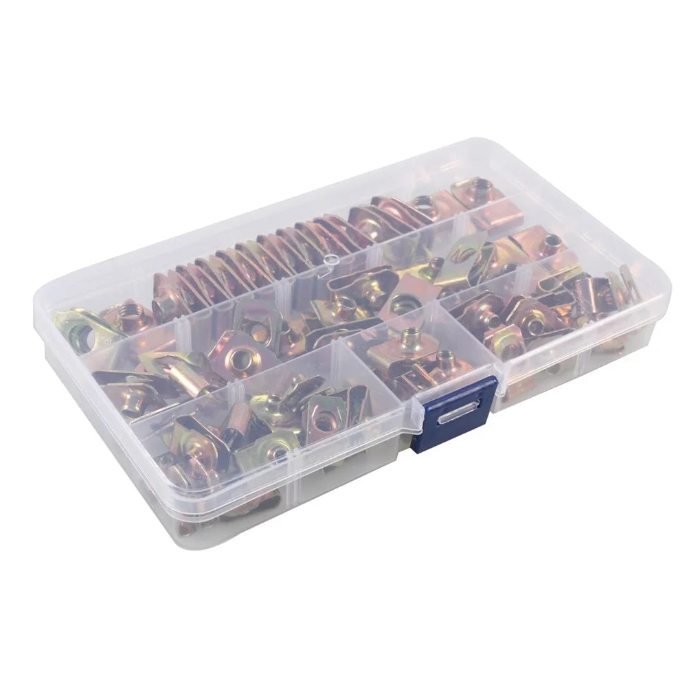 A7506 60PCS M4 M5 M6 M8 Color Zinc Tension Reed Nut Slot Assortment Kit with Plastic Box - 2