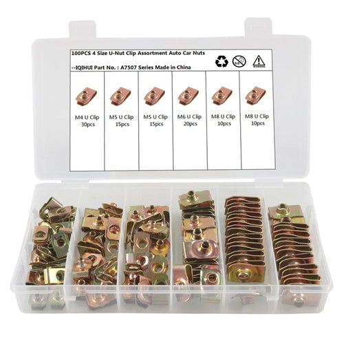 A7507 100PCS M4 M5 M6 M8 B-Nut Color Zinc Tension Reed Screws Car Connection Tools Assortment Kit with Plastic Box - 1
