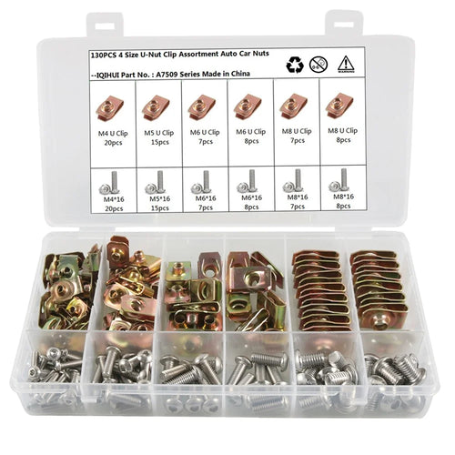 A7509 130PCS M4 M5 M6 M8 Thread Sliding Nuts Clips Assortment Kit Screws with Plastic Box - 1