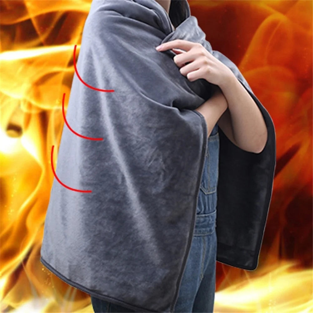 WPT05 USB Heated Warm Shawl Electric Heating Plush Throw Blanket Winter Warm Sofa TV Blanket Heating Blanket Flannel Heated Cape - Blue - 2