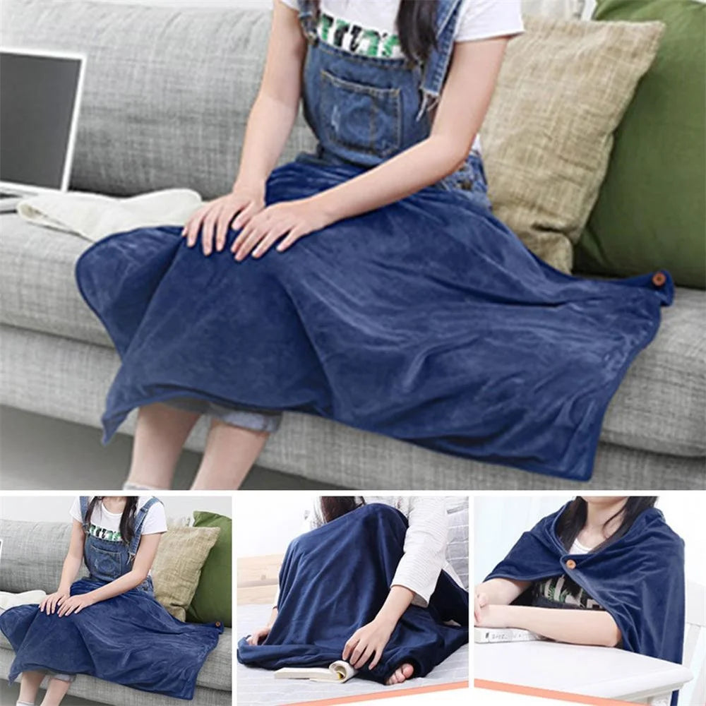 WPT05 USB Heated Warm Shawl Electric Heating Plush Throw Blanket Winter Warm Sofa TV Blanket Heating Blanket Flannel Heated Cape - Blue - 5