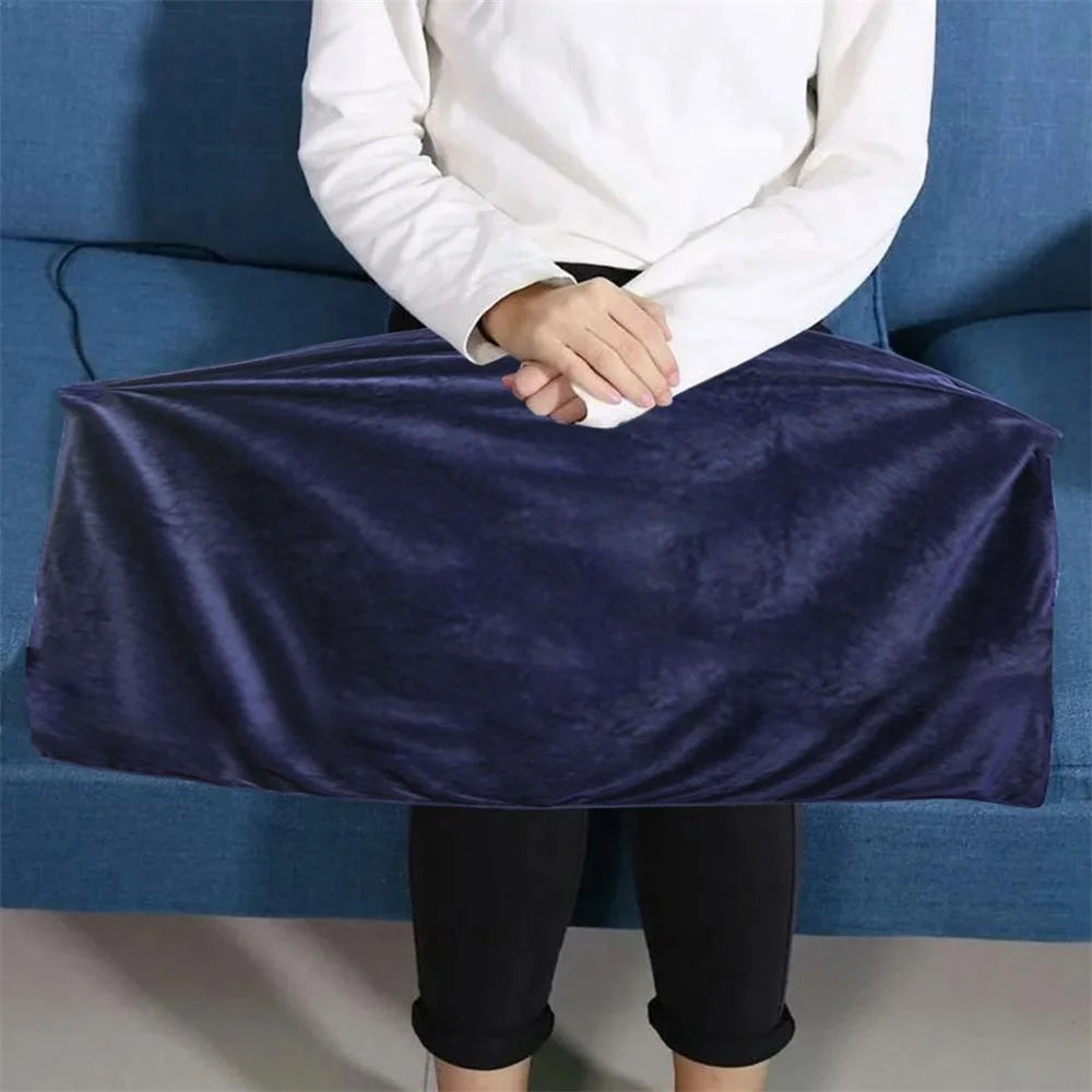 WPT05 USB Heated Warm Shawl Electric Heating Plush Throw Blanket Winter Warm Sofa TV Blanket Heating Blanket Flannel Heated Cape - Blue - 6