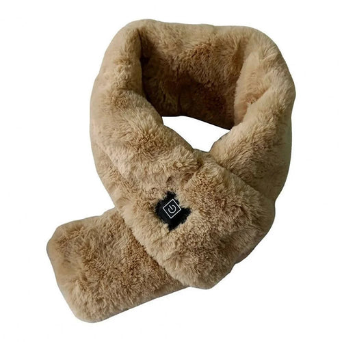 Men Women Faux Fur Heated Neck Wrap Pad for Winter Heating Neck Wrap Soft Heat Therapy Heating Scarf - Camel - 1