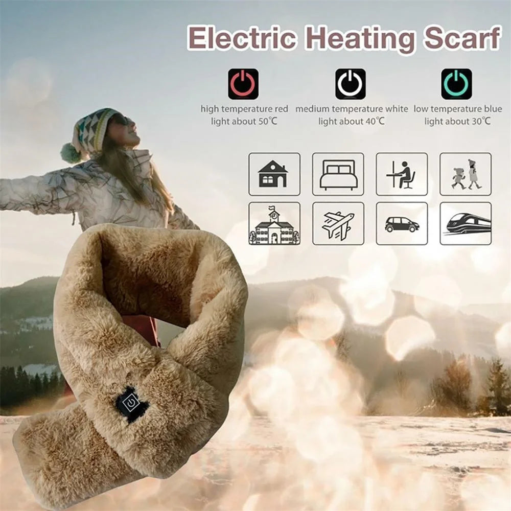 Men Women Faux Fur Heated Neck Wrap Pad for Winter Heating Neck Wrap Soft Heat Therapy Heating Scarf - Camel - 2