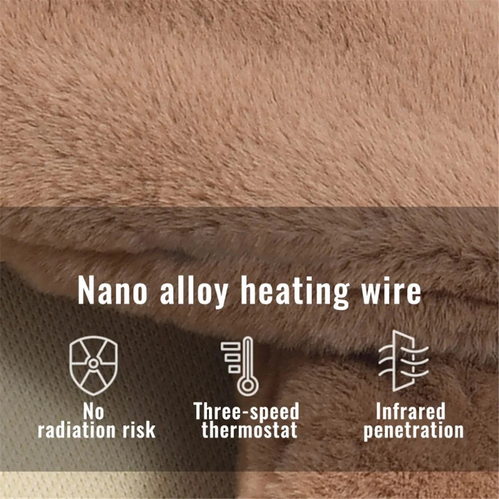 Men Women Faux Fur Heated Neck Wrap Pad for Winter Heating Neck Wrap Soft Heat Therapy Heating Scarf - Camel - 4