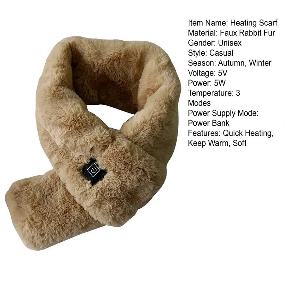 Men Women Faux Fur Heated Neck Wrap Pad for Winter Heating Neck Wrap Soft Heat Therapy Heating Scarf - Camel - 5